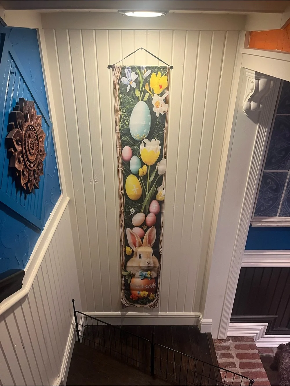 Easter Bunny & Eggs Vertical Wall Banner - Pastel Spring Colors
